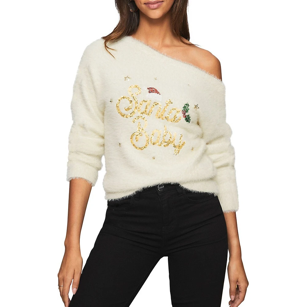 Lipsy Santa Baby Off-Shoulder Fluffy Sweater