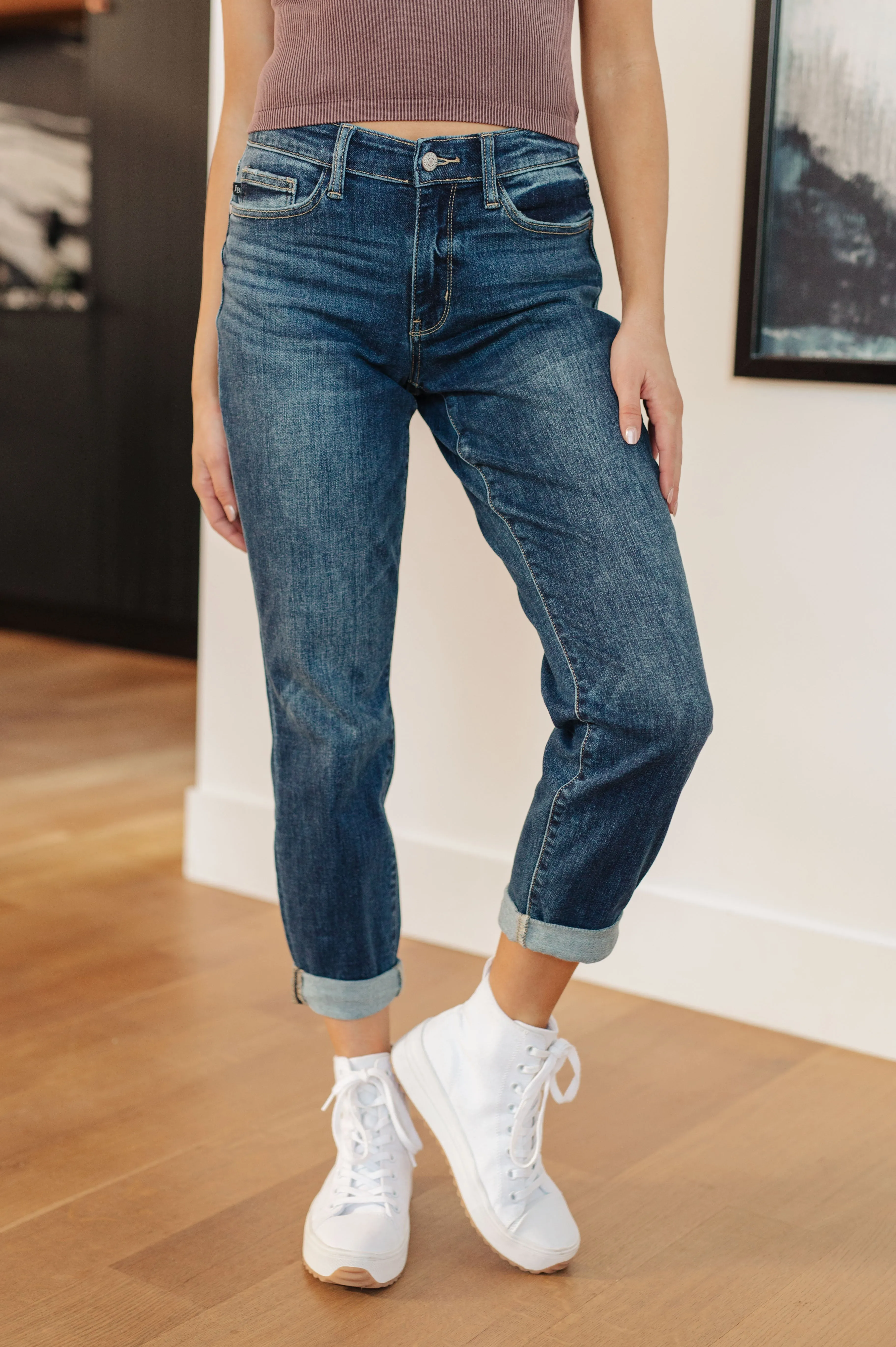 London Midrise Cuffed Boyfriend Jeans by Judy Blue