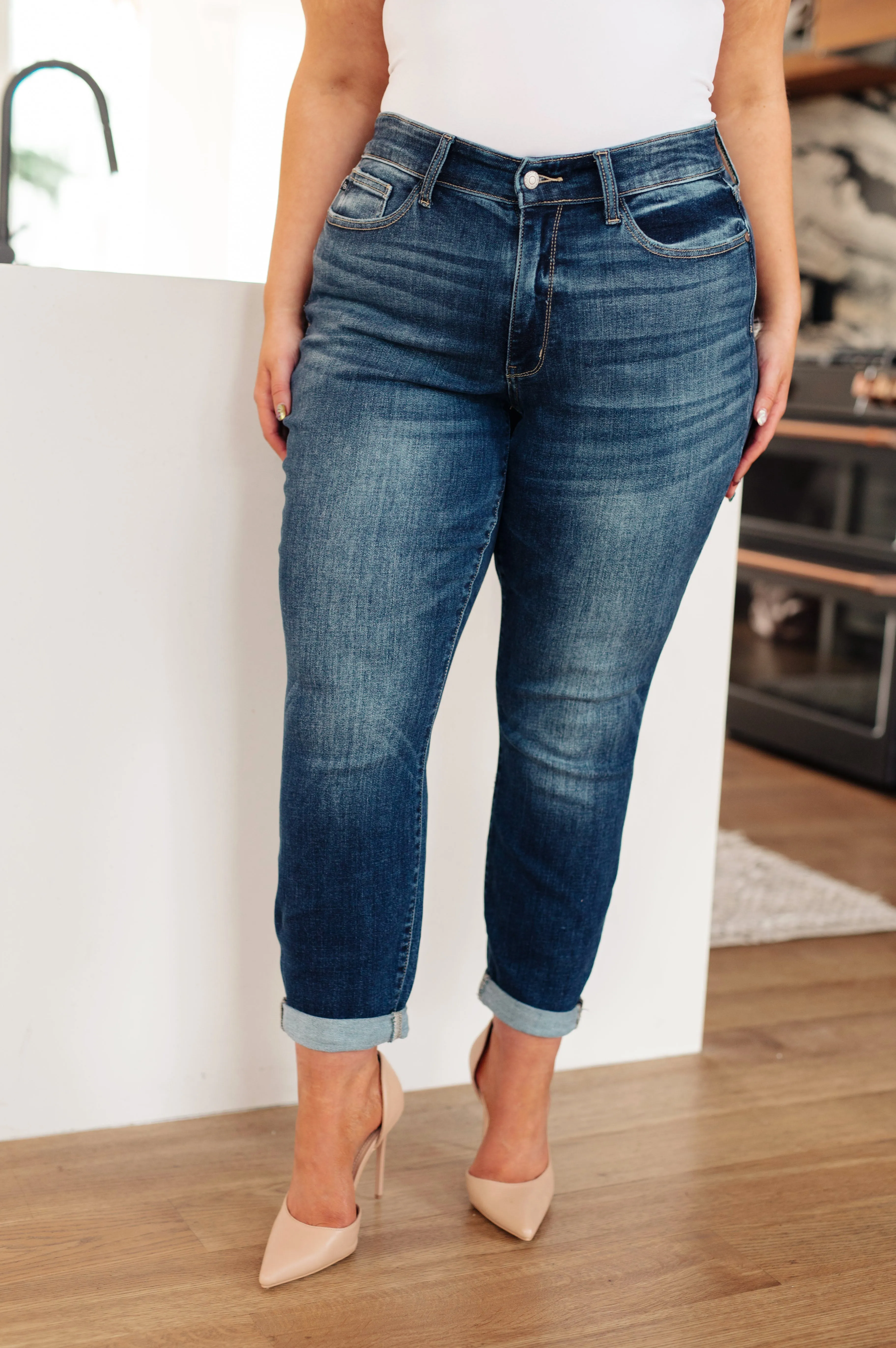 London Midrise Cuffed Boyfriend Jeans by Judy Blue