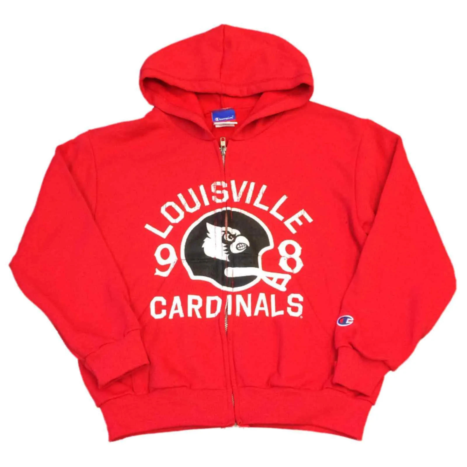 Louisville Cardinals Football Champion YOUH Red LS Full Zip Hooded Jacket (M)