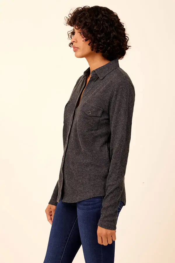 Majestic Double Face Cotton, Cashmere Pocket Shirt in Charcoal/Light Gray