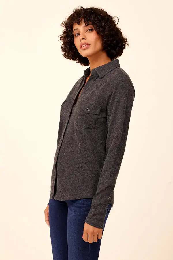 Majestic Double Face Cotton, Cashmere Pocket Shirt in Charcoal/Light Gray