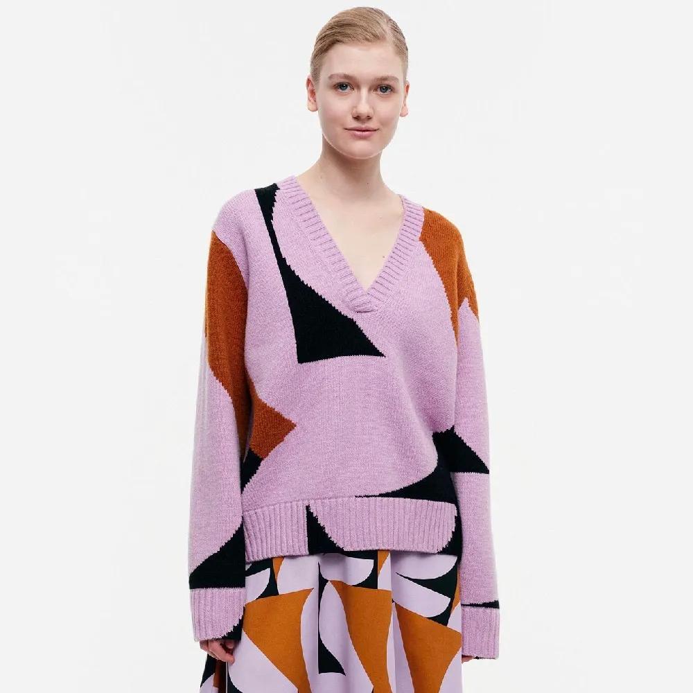 marimekko  |Casual Style Wool V-Neck Long Sleeves Office Style