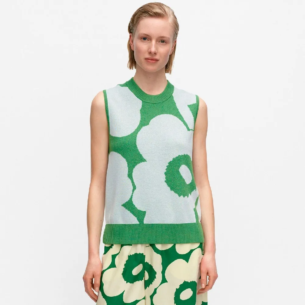 marimekko  |Crew Neck Flower Patterns Casual Style Wool Nylon Rib