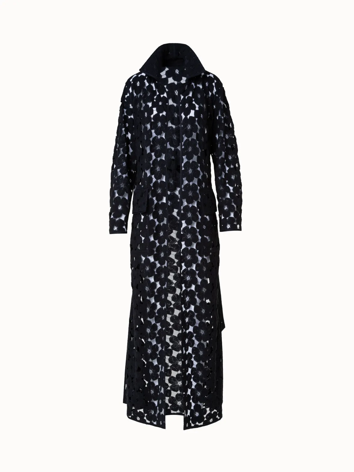 Maxi Coat with Allover Anemone Embroidery