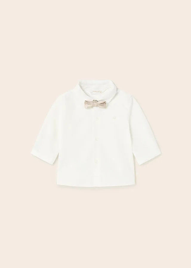 Mayoral L/s shirt and bowtie for newborn boy - Natural