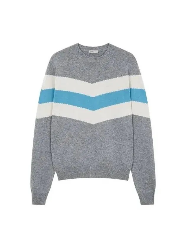 Men s Color Block Wool Crew Neck Knit Melange Gray 271540