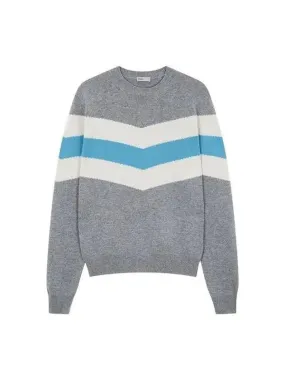 Men s Color Block Wool Crew Neck Knit Melange Gray 271540