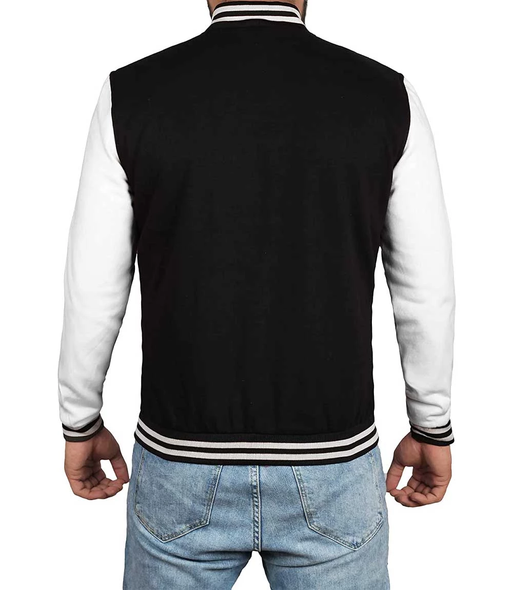 Men's Black and White Varsity Jacket - College Baseball Style