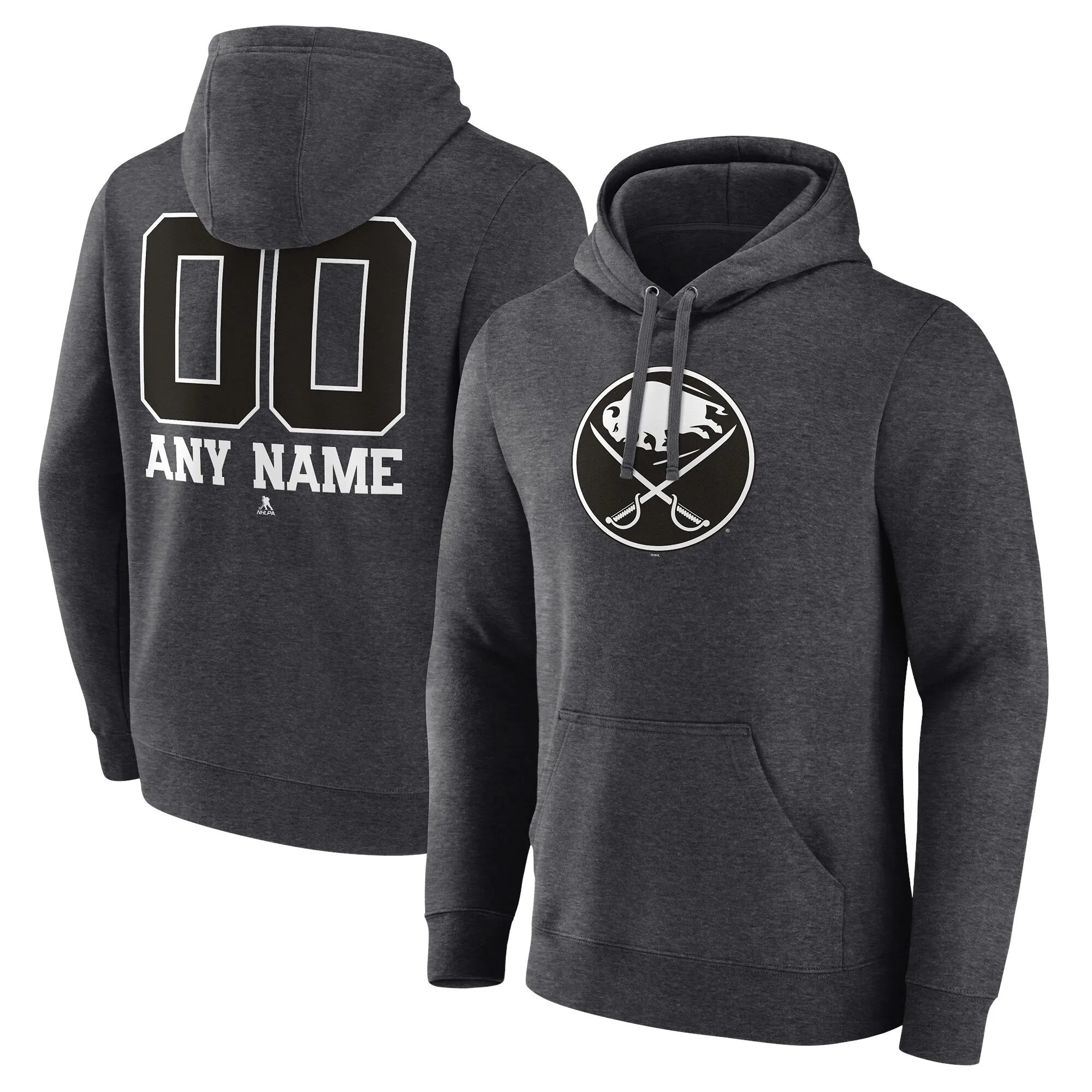 Men's Buffalo Sabres Charcoal Monochrome Personalized Name & Number Pullover Hoodie