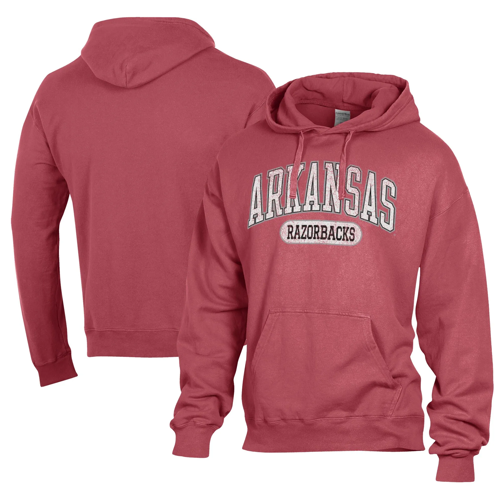 Men's Comfort Wash  Cardinal Arkansas Razorbacks Lightweight Fleece Pullover Hoodie