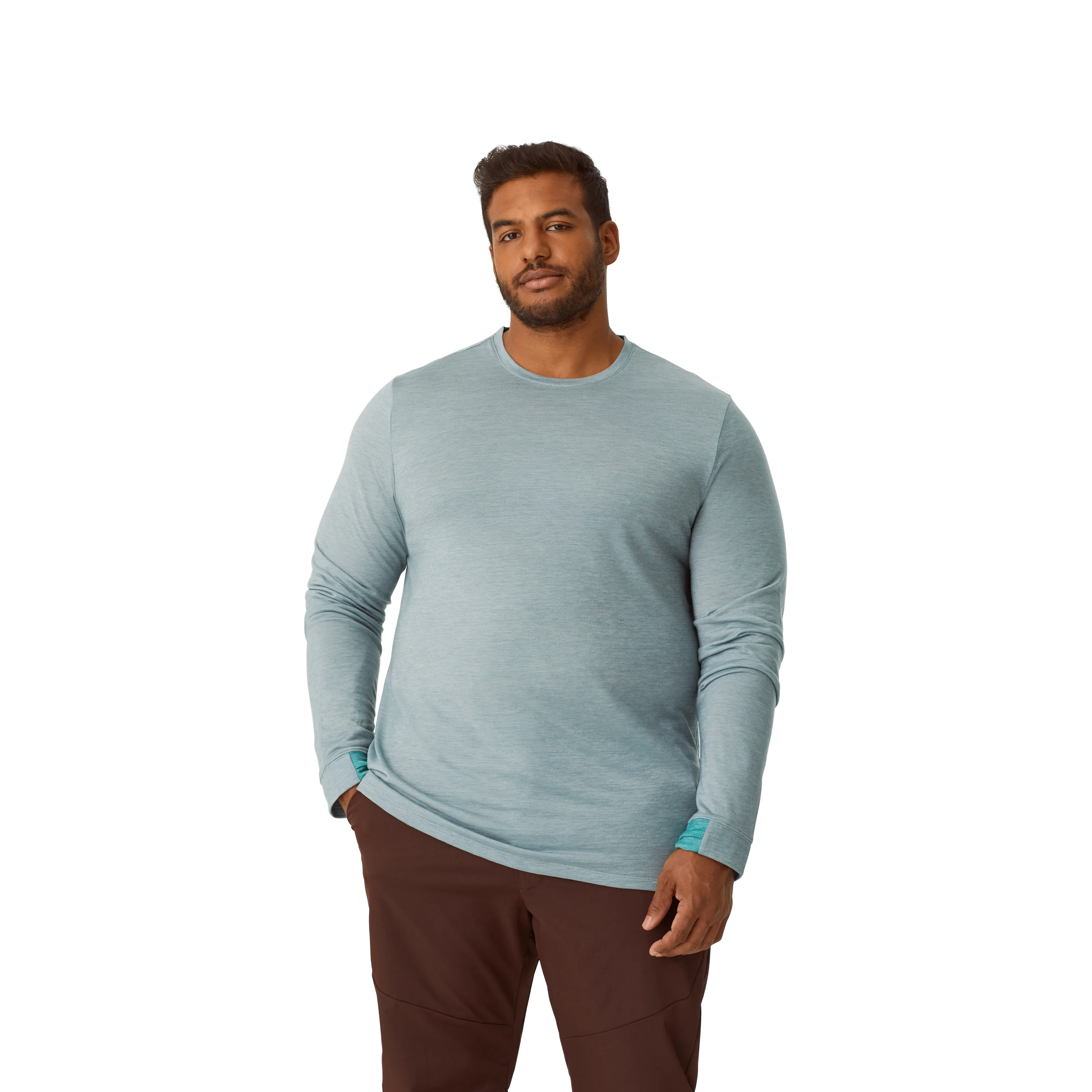 Men's Merino Wool Blend Crew Neck Long Sleeve T-Shirt