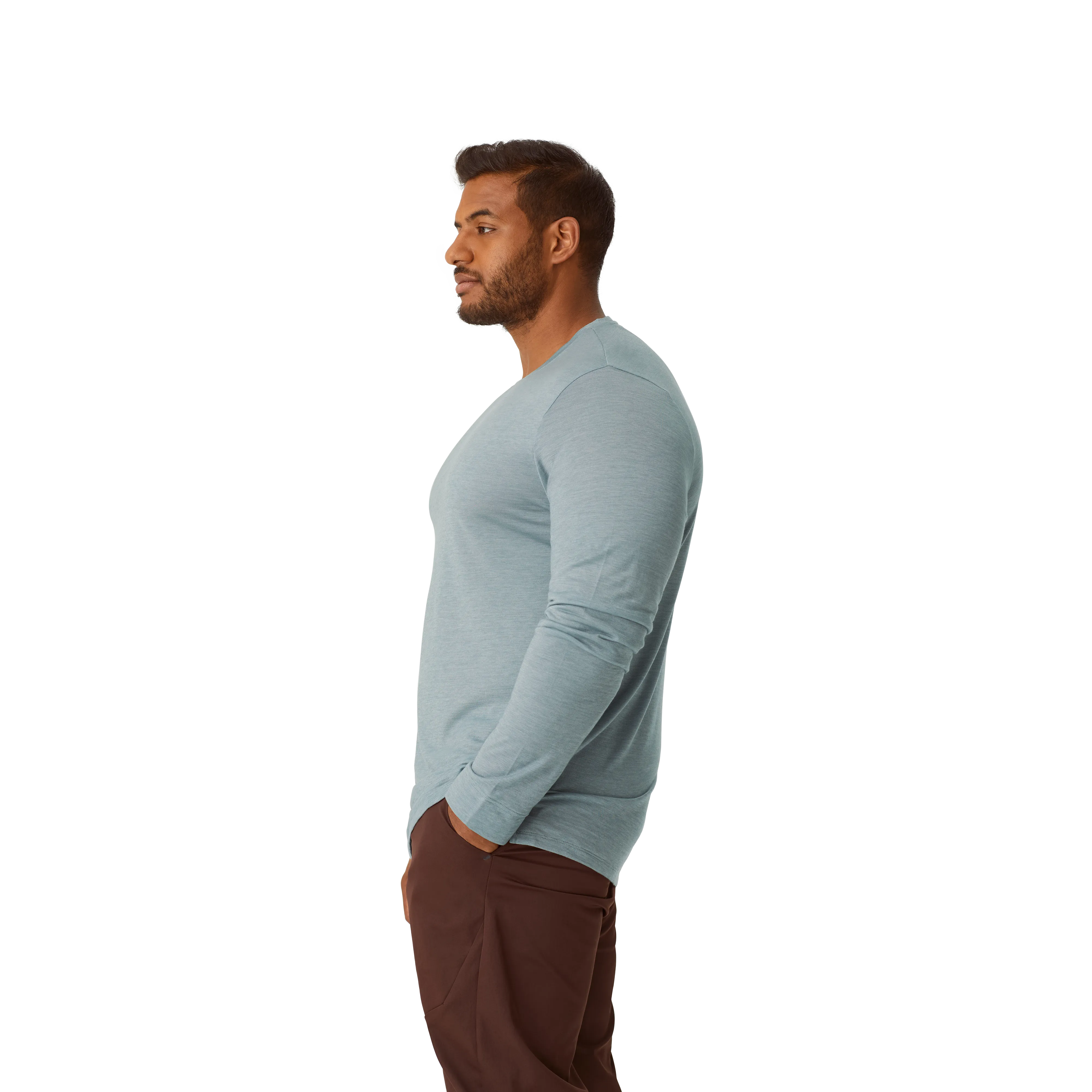 Men's Merino Wool Blend Crew Neck Long Sleeve T-Shirt