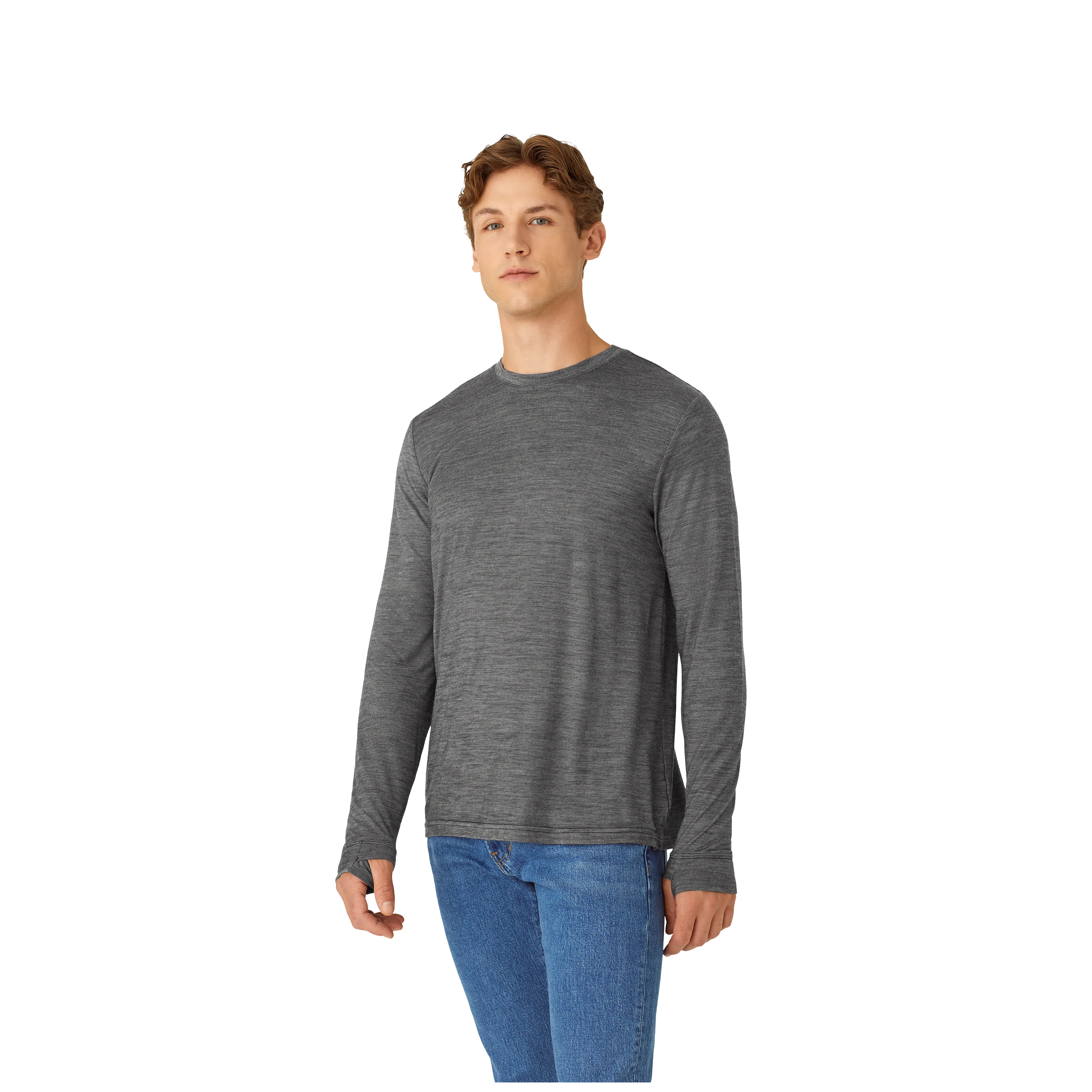 Men's Merino Wool Blend Crew Neck Long Sleeve T-Shirt