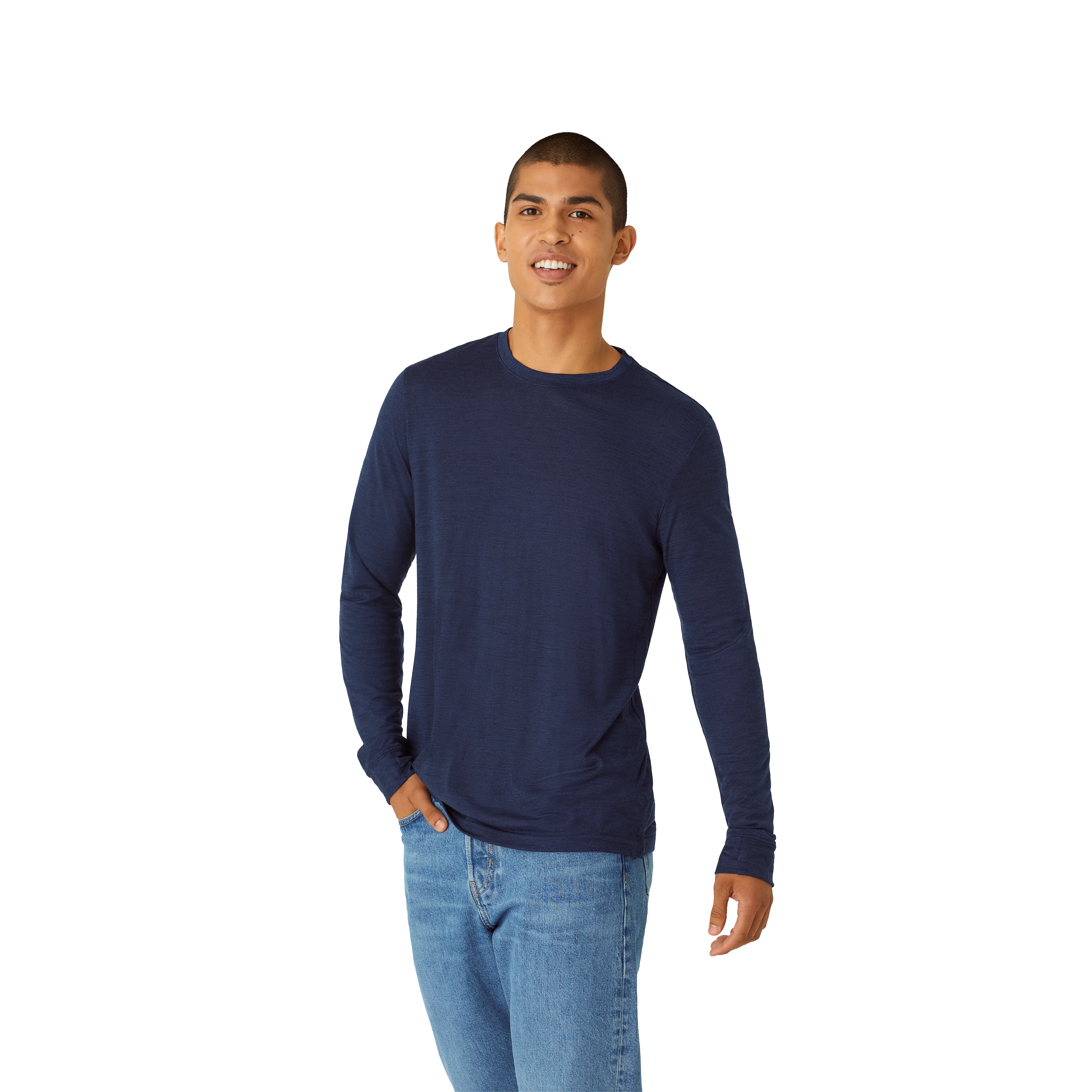 Men's Merino Wool Blend Crew Neck Long Sleeve T-Shirt