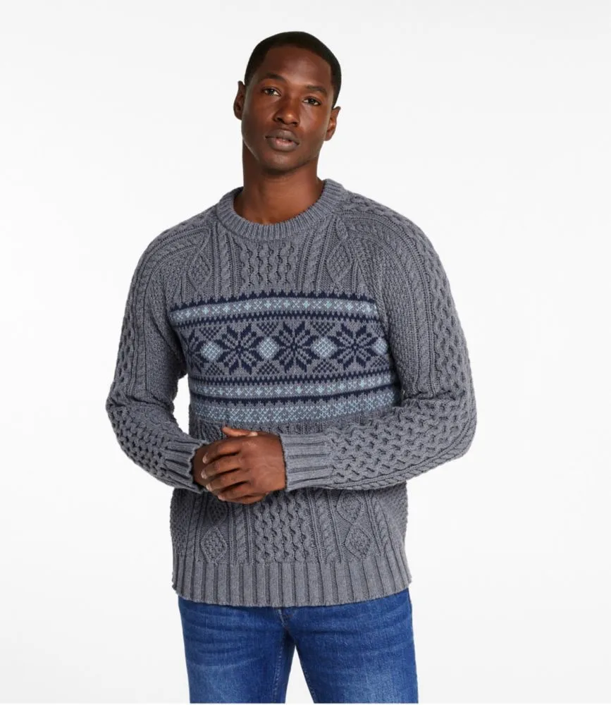 Men's Signature Cotton Fisherman Sweater, Crewneck, Fair Isle