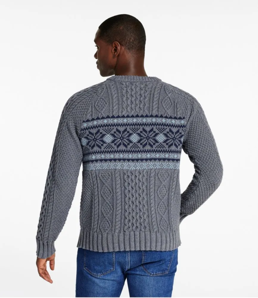 Men's Signature Cotton Fisherman Sweater, Crewneck, Fair Isle