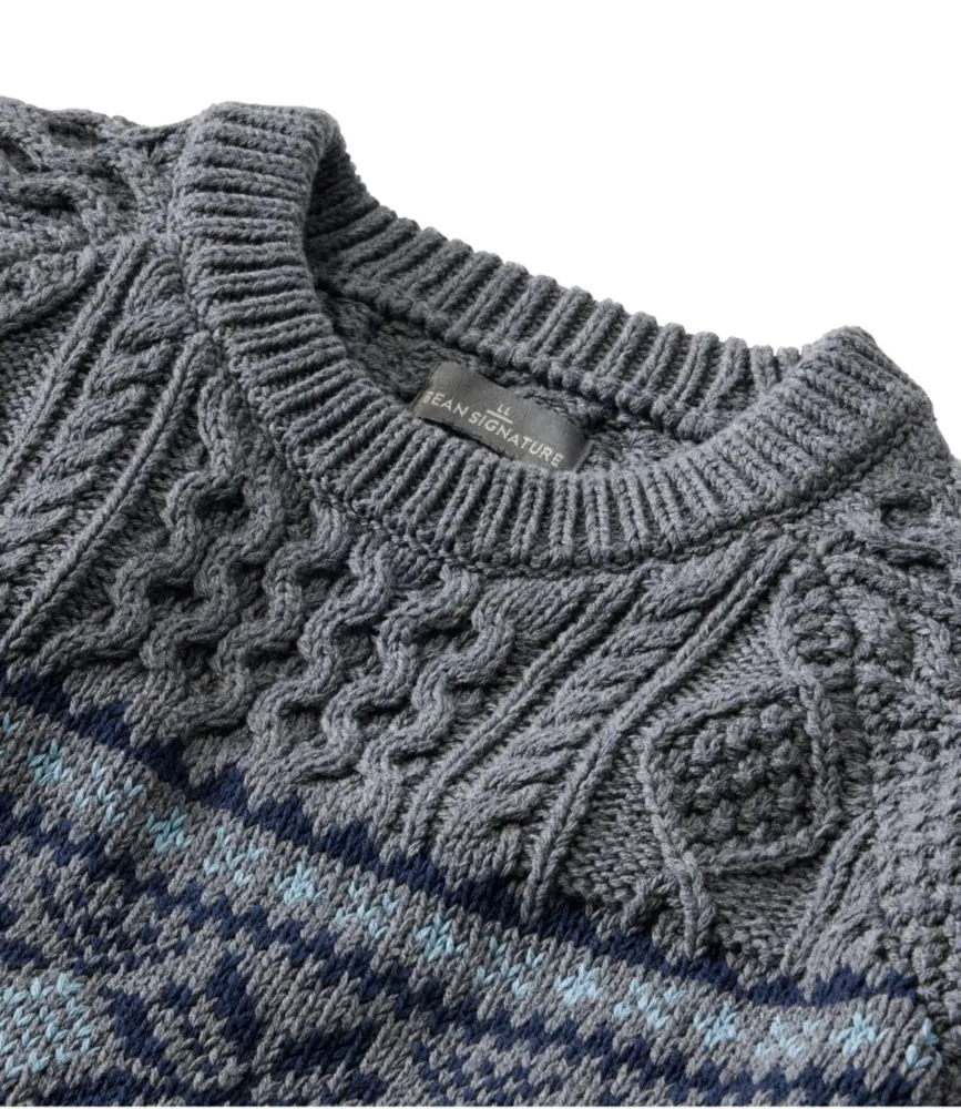 Men's Signature Cotton Fisherman Sweater, Crewneck, Fair Isle