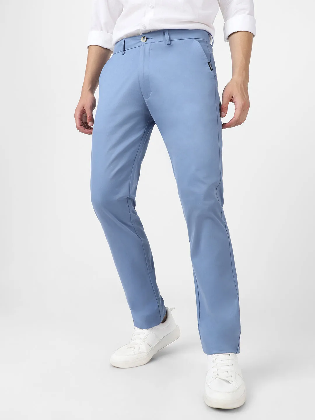 Men's Sky Blue Cotton Slim Fit Casual Chinos Trousers Stretch