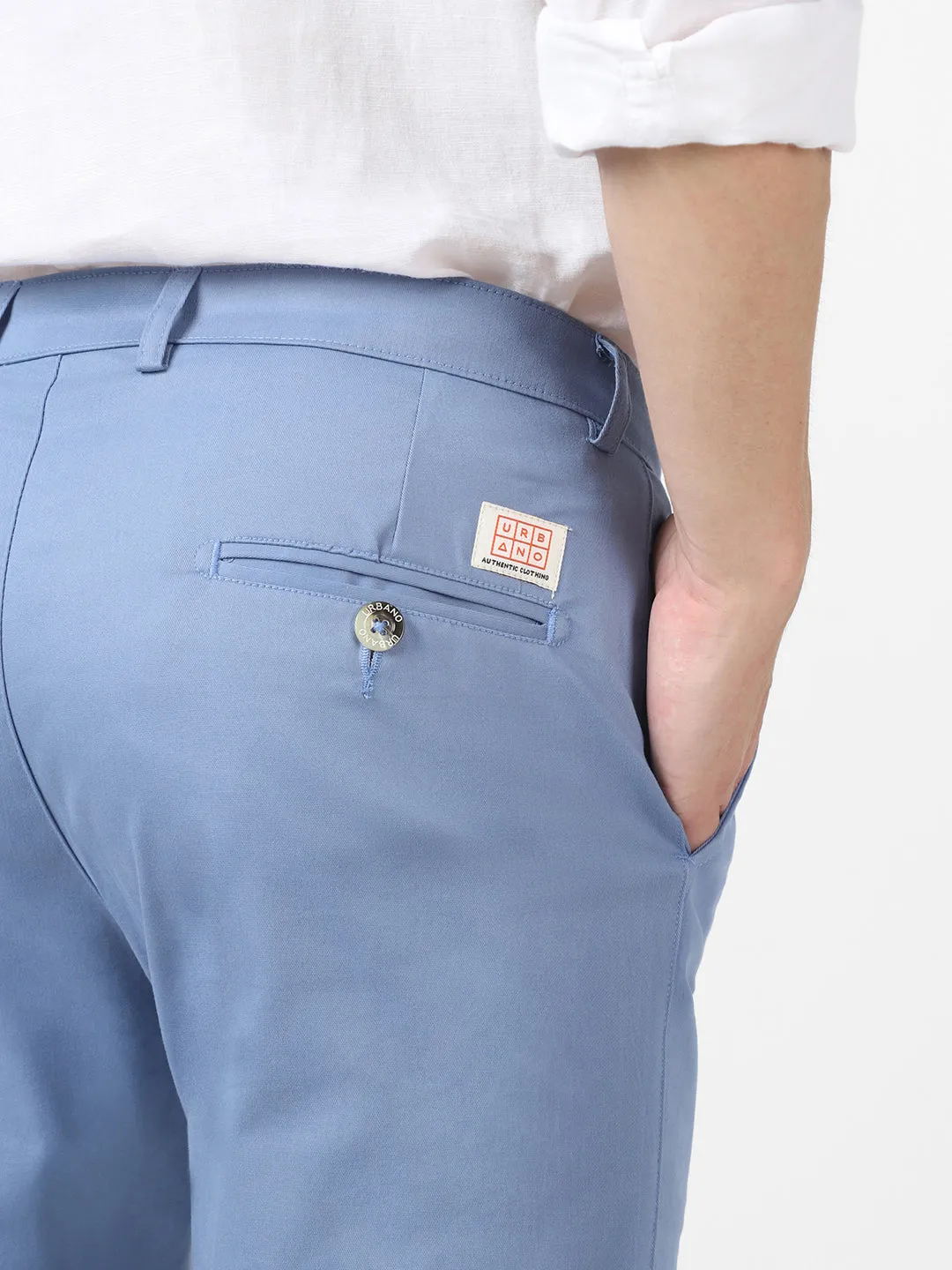 Men's Sky Blue Cotton Slim Fit Casual Chinos Trousers Stretch