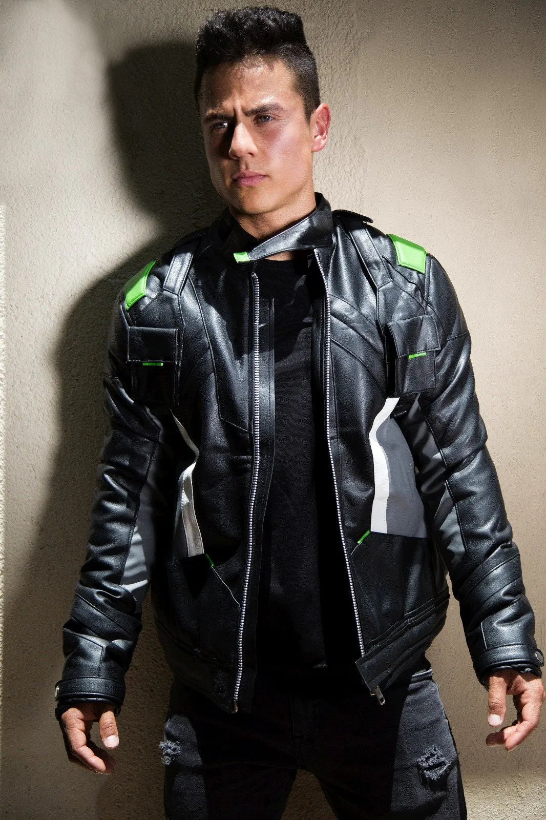 Mens Soldier 76 Houston Outlaws Green Leather Jacket