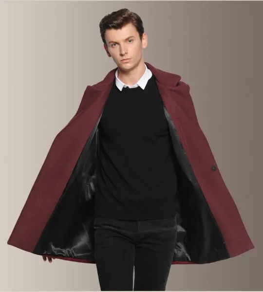 Men's Winter Wool Coat with Hidden Button Closure