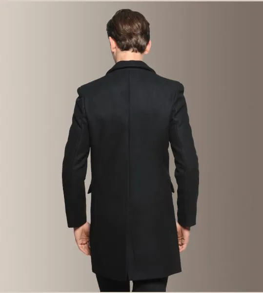 Men's Winter Wool Coat with Hidden Button Closure