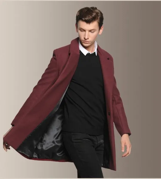 Men's Winter Wool Coat with Hidden Button Closure