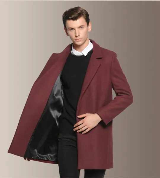 Men's Winter Wool Coat with Hidden Button Closure