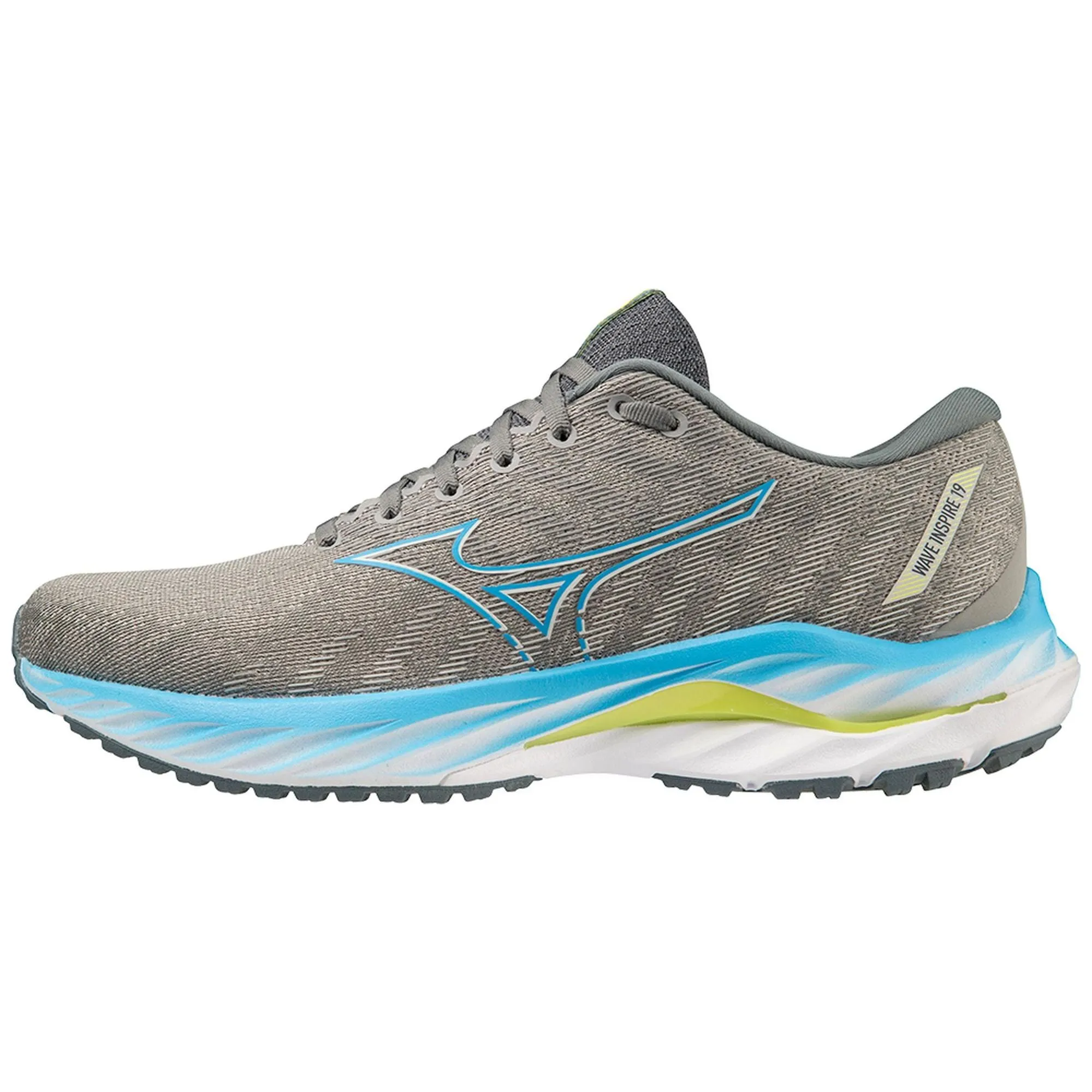 Mizuno Men's Wave Inspire 19 Running Shoe in Ghost Grey Jet Blue