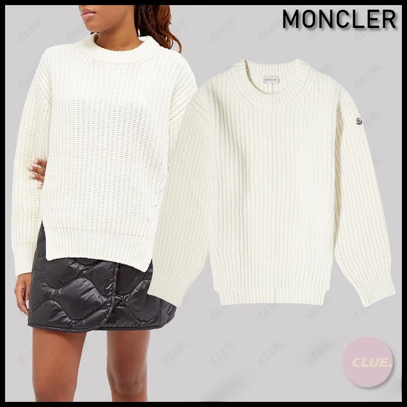 MONCLER  |Crew Neck Wool Long Sleeves Plain Logo V-neck & Crew neck