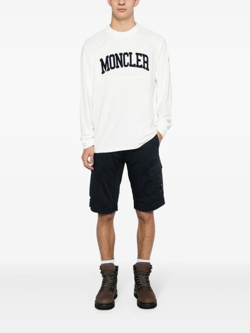 Moncler - Sweat blanc en coton à logo brodé