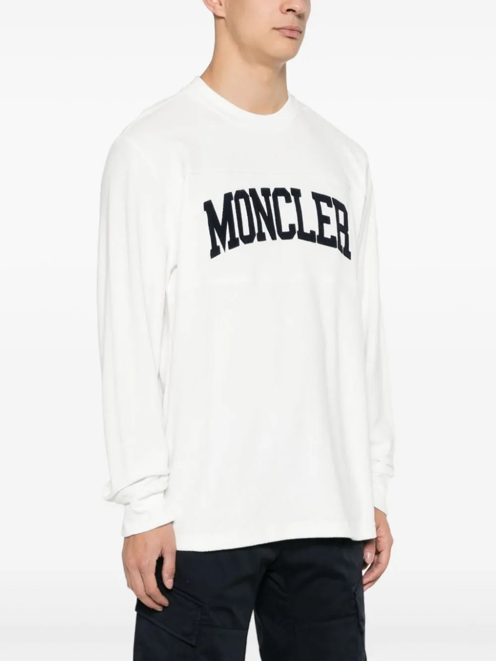 Moncler - Sweat blanc en coton à logo brodé