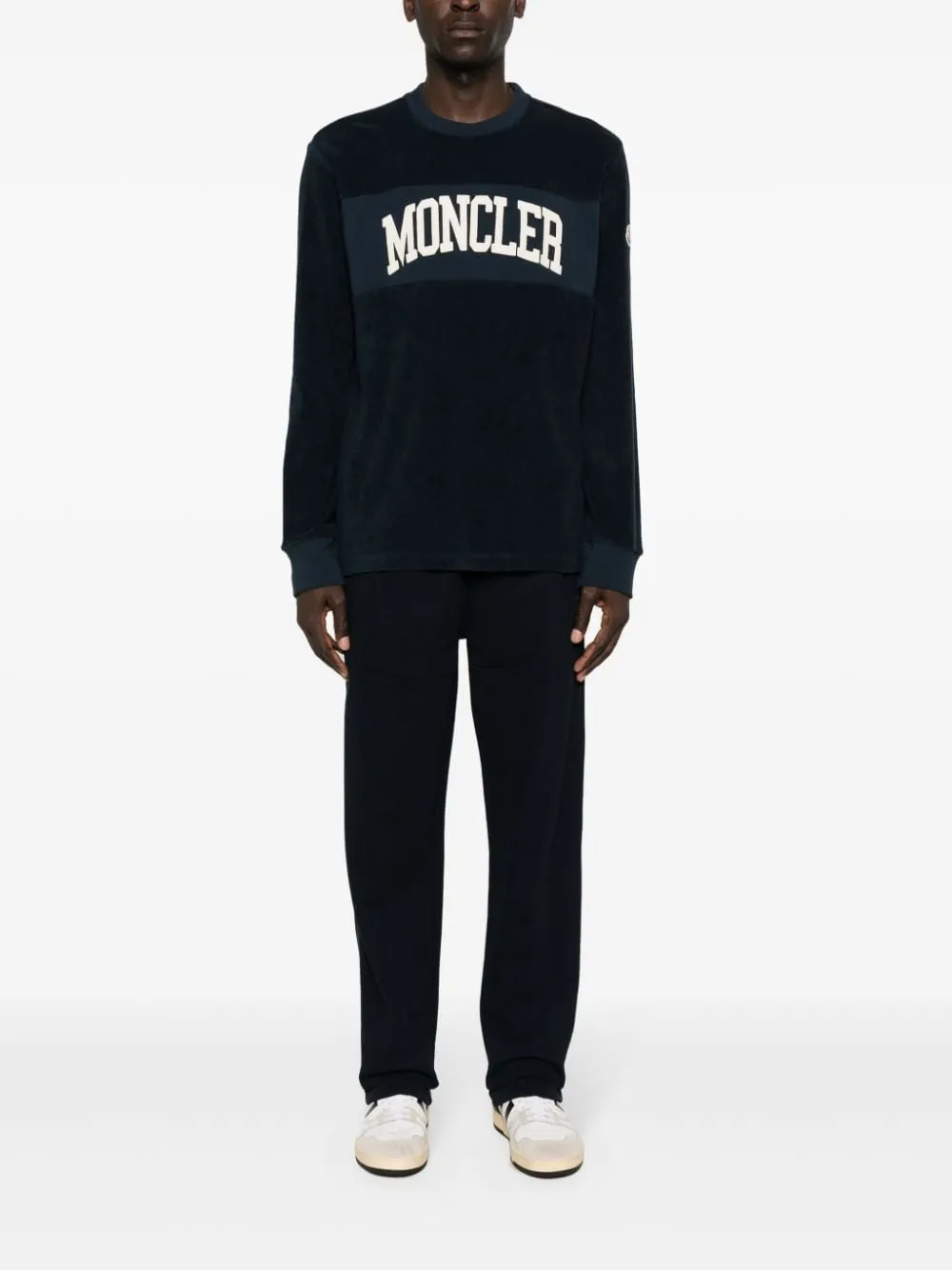 Moncler - Sweat navy en coton à logo brodé