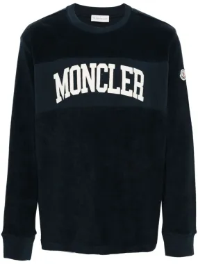 Moncler - Sweat navy en coton à logo brodé