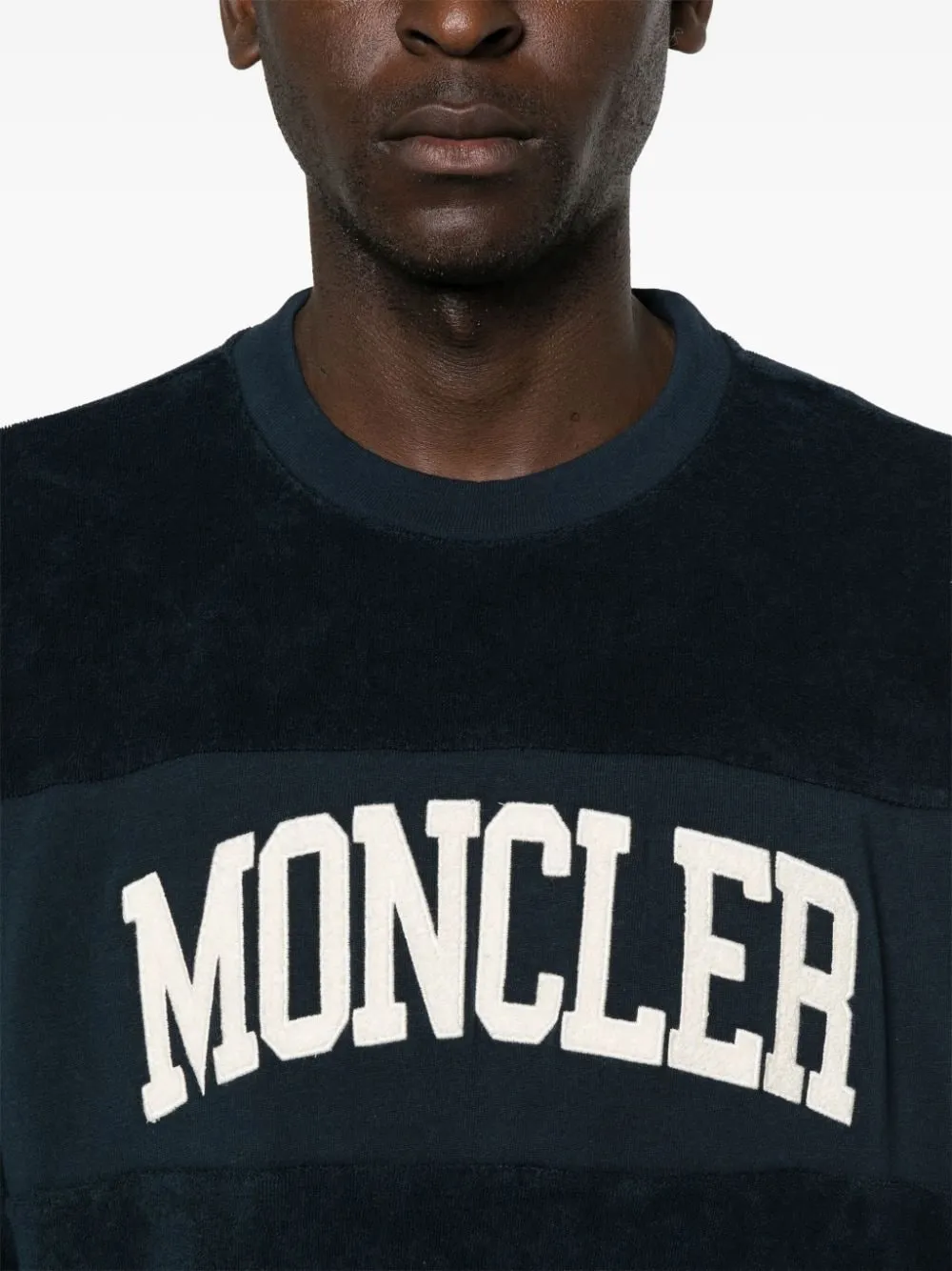 Moncler - Sweat navy en coton à logo brodé