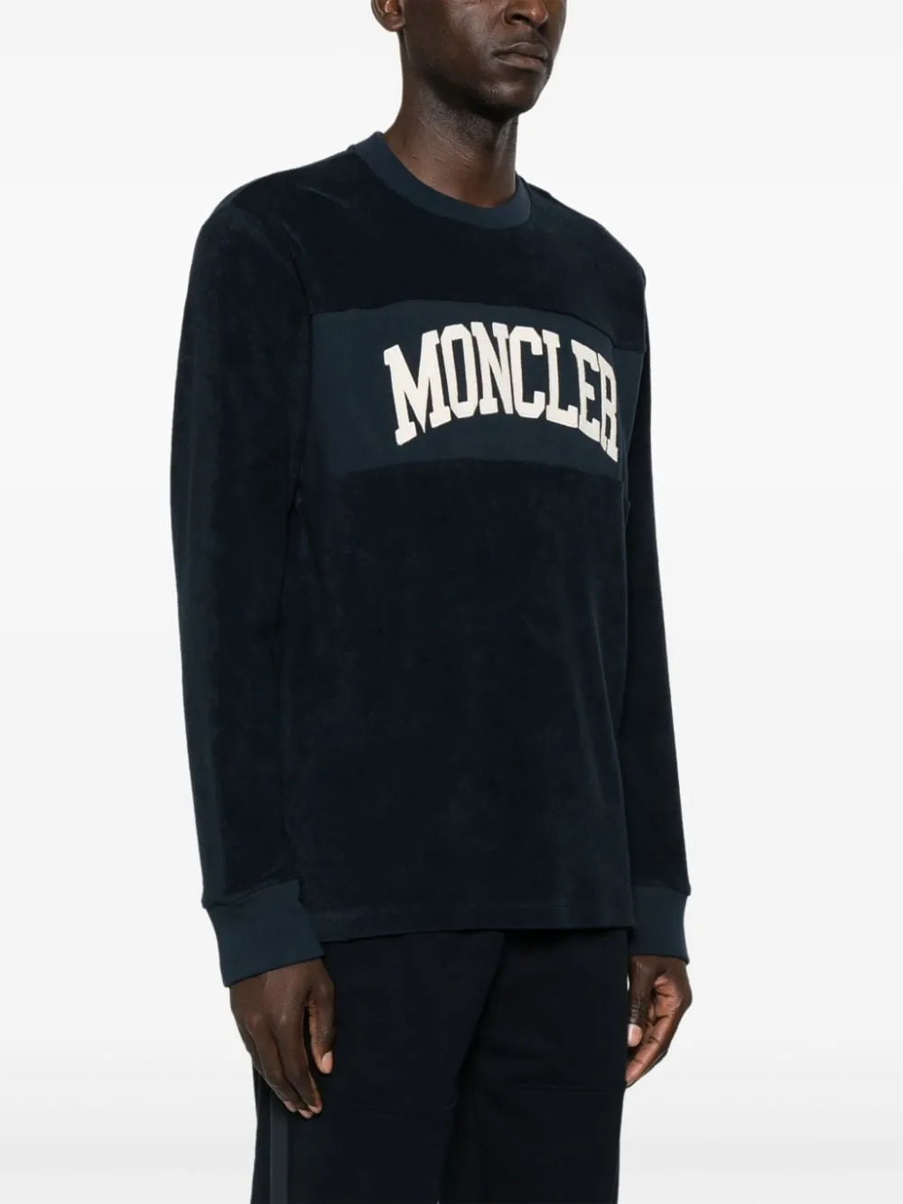 Moncler - Sweat navy en coton à logo brodé