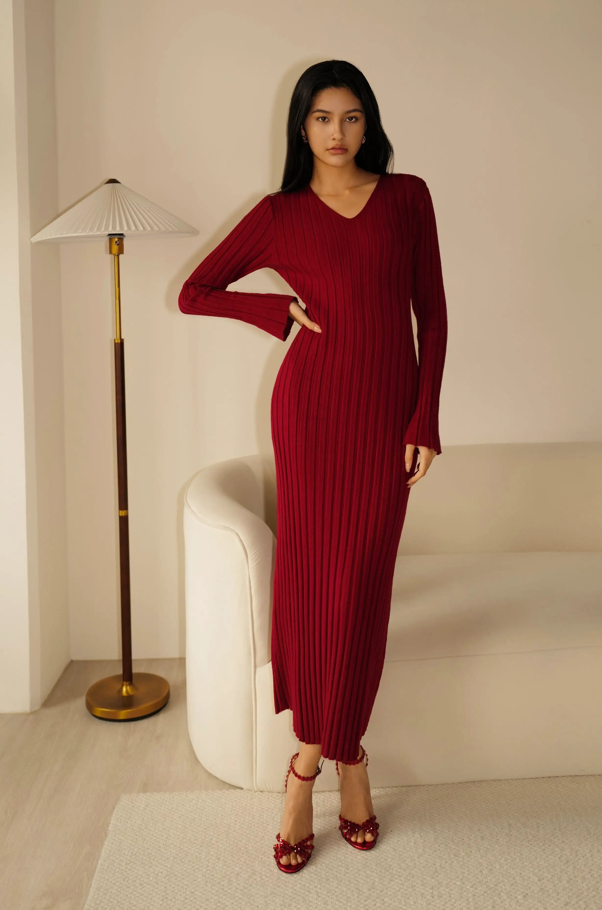 My natural beauty maxi knit dress (red/white)