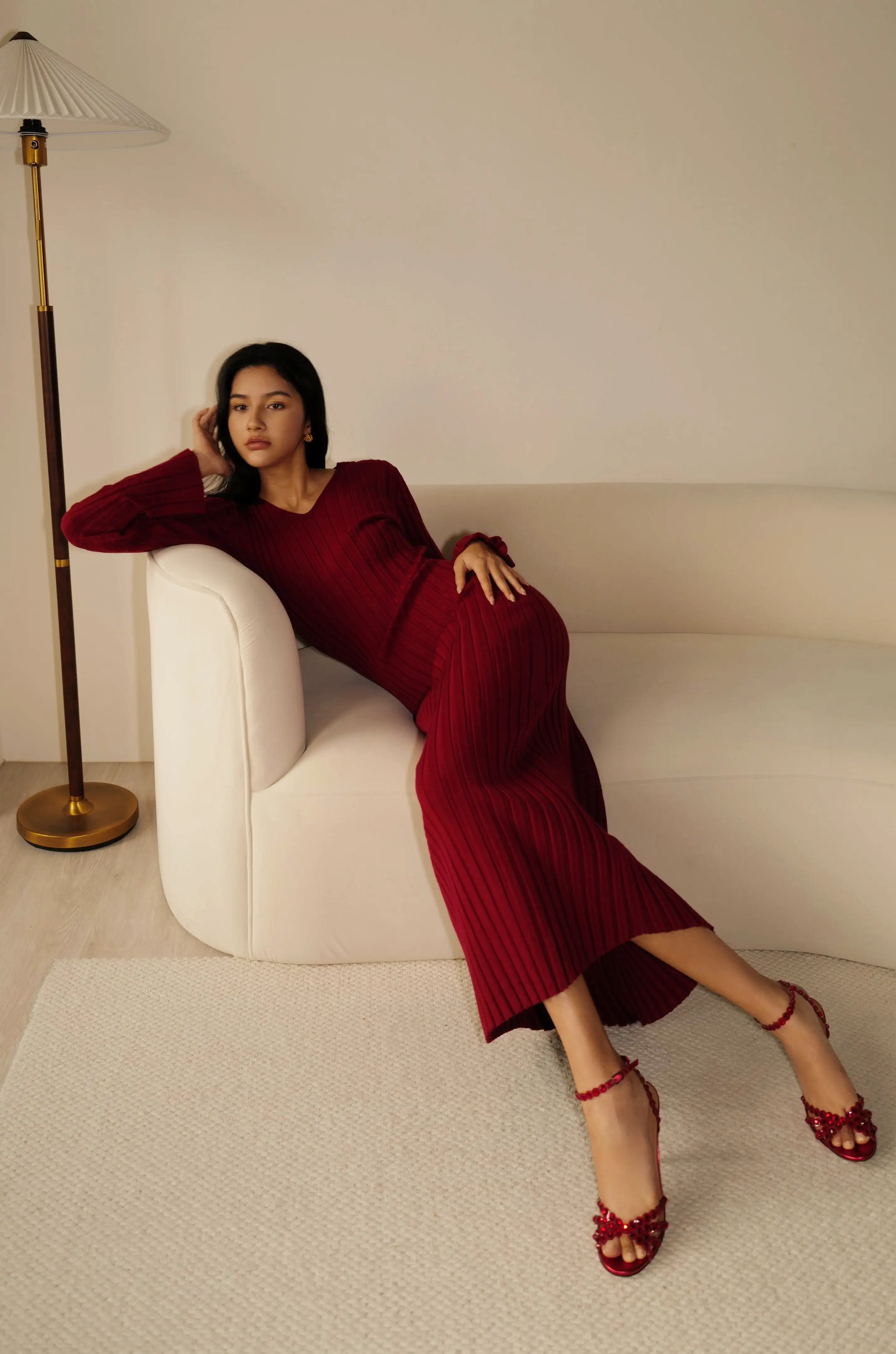 My natural beauty maxi knit dress (red/white)