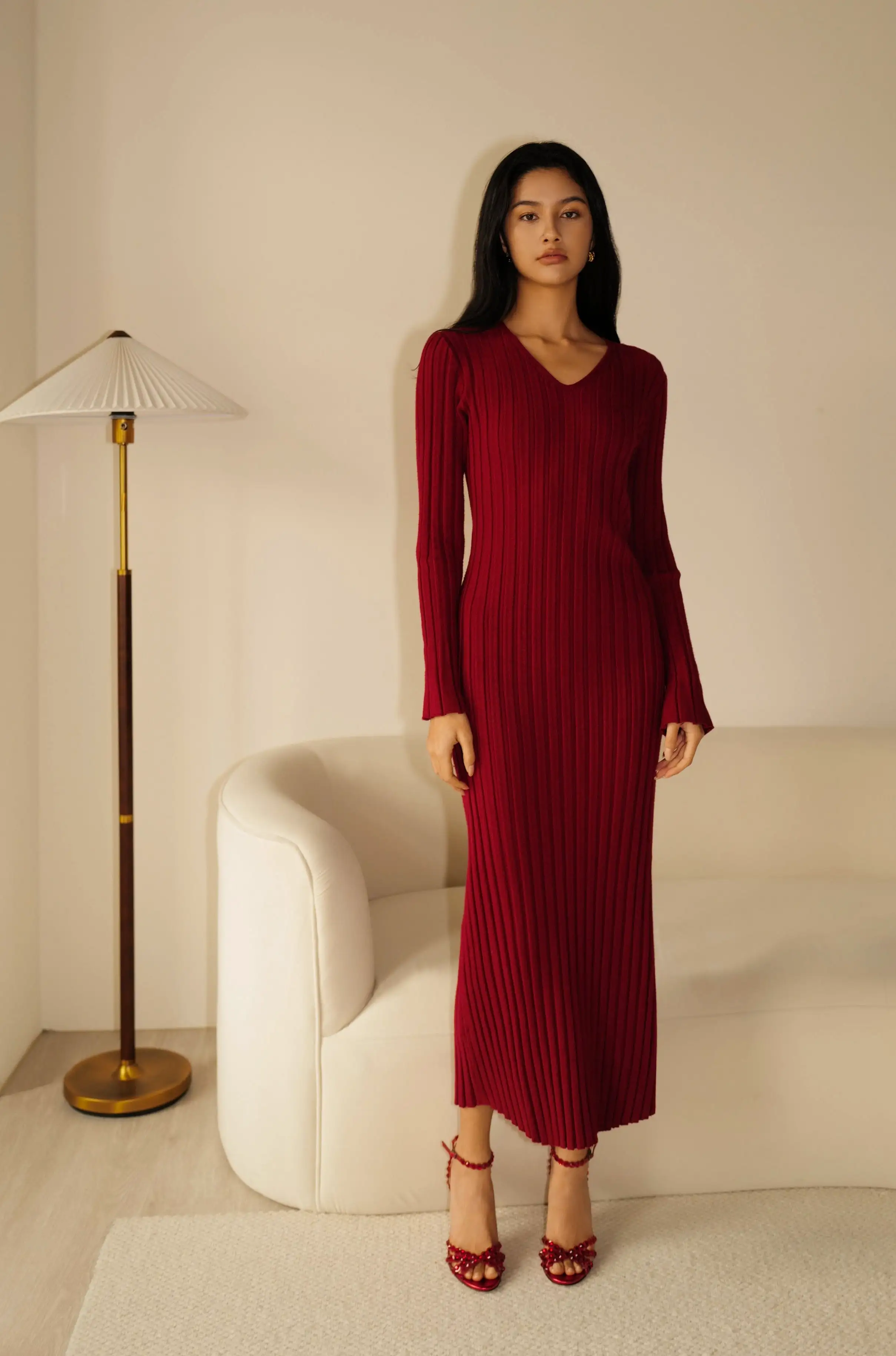 My natural beauty maxi knit dress (red/white)