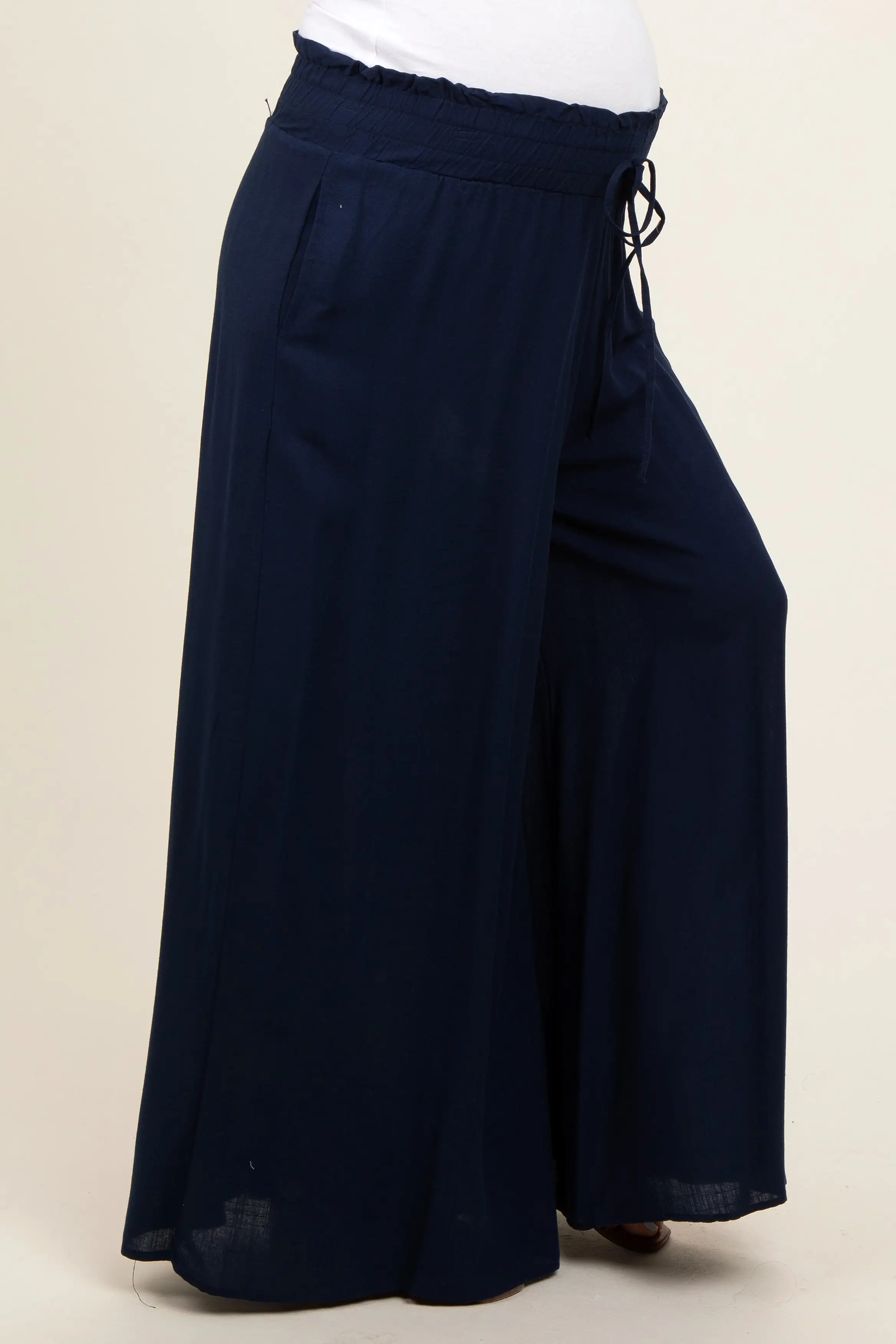 Navy Blue Wide Leg Smocked Lightweight Maternity Pants