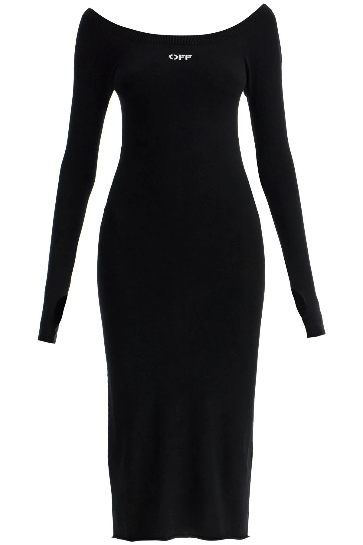 Off White Lightweight Knit Midi Dress   Black