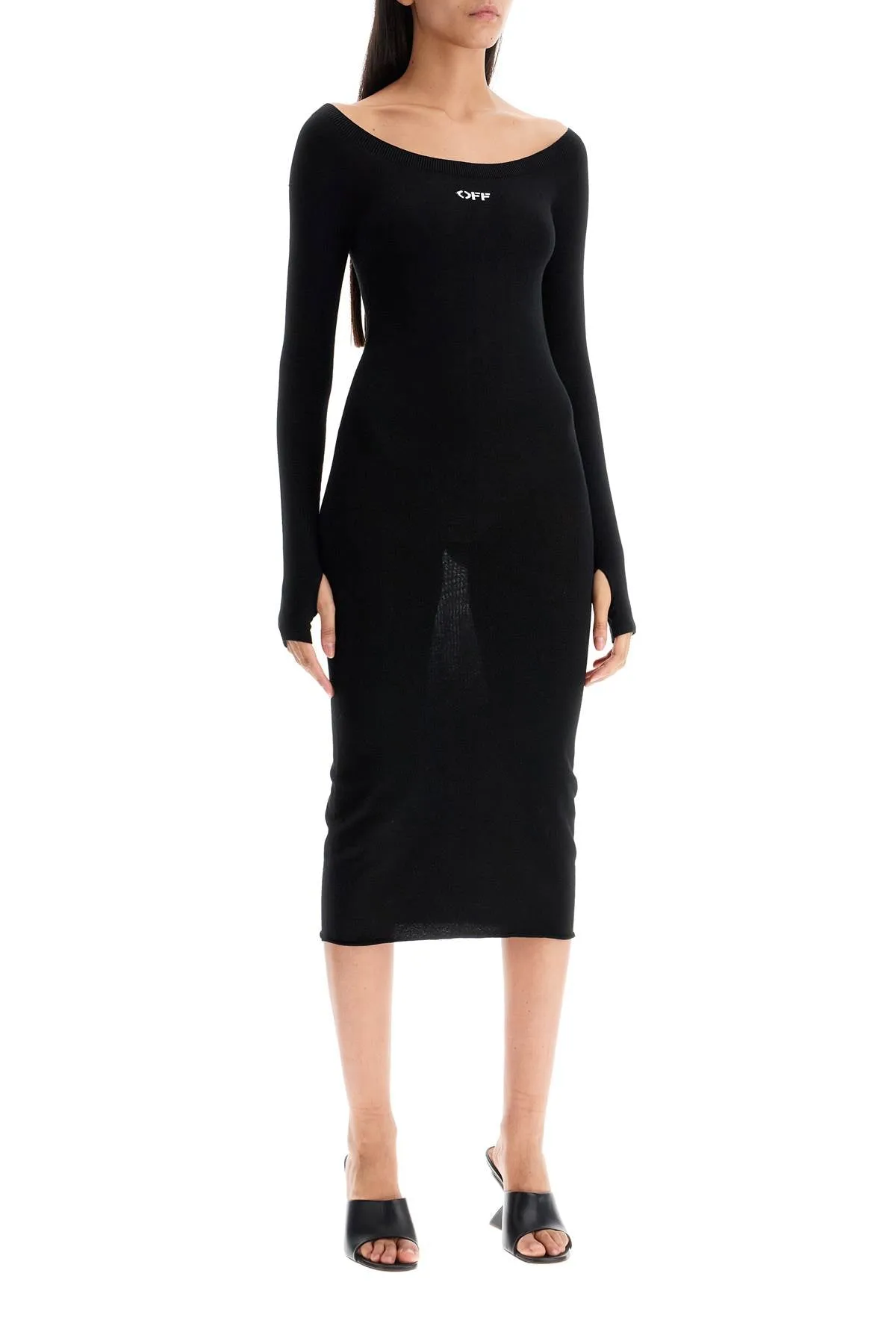 Off White Lightweight Knit Midi Dress   Black