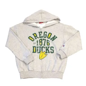 Oregon Ducks Champion YOUTH Gray Long Sleeve Full Zip Hooded Jacket (M)