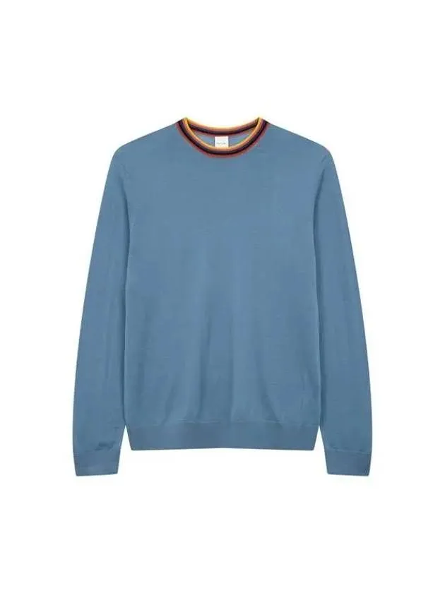 Overseas Station Season Big Chance 8 18 Striped Crew Neck Wool Knit Blue 270049