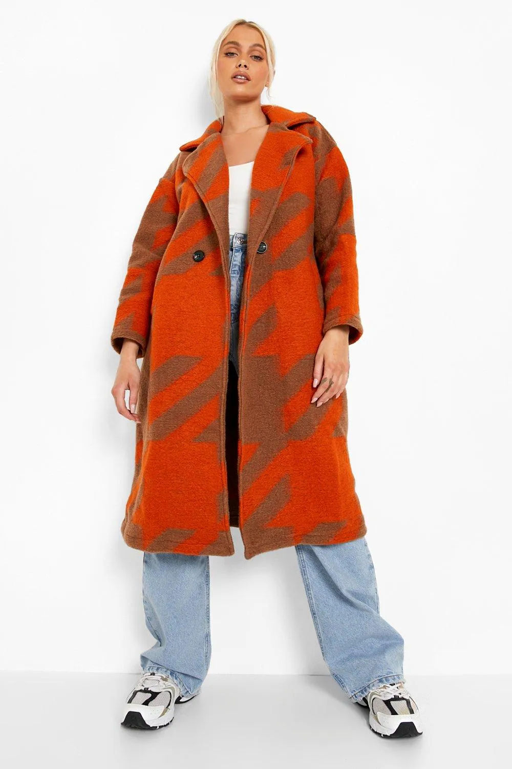 Oversized Dogtooth Wool Look Coat