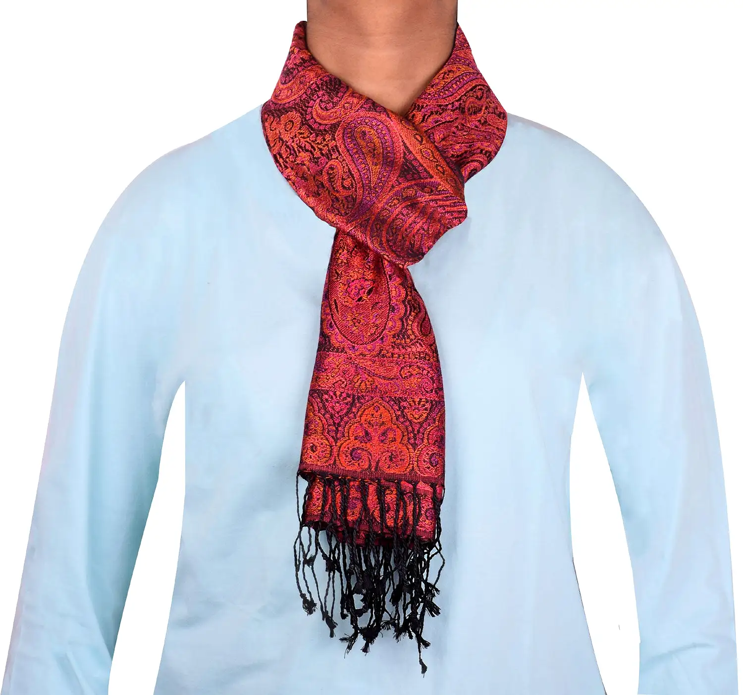 Paisley Unisex Men's Women's Neck Wool Silk Scarf India (64 x 13 inches)