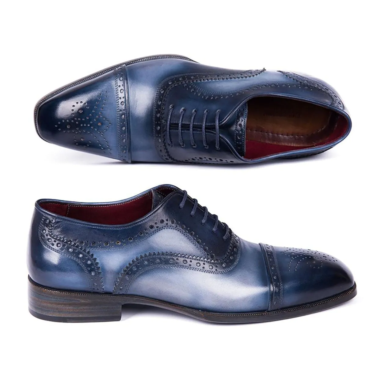 Paul Parkman 024-NVYBLU Men's Shoes Two-Tone Blue Calf-Skin Leather Cap-Toe Oxfords (PM6298)