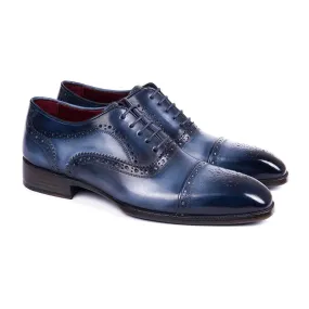 Paul Parkman 024-NVYBLU Men's Shoes Two-Tone Blue Calf-Skin Leather Cap-Toe Oxfords (PM6298)