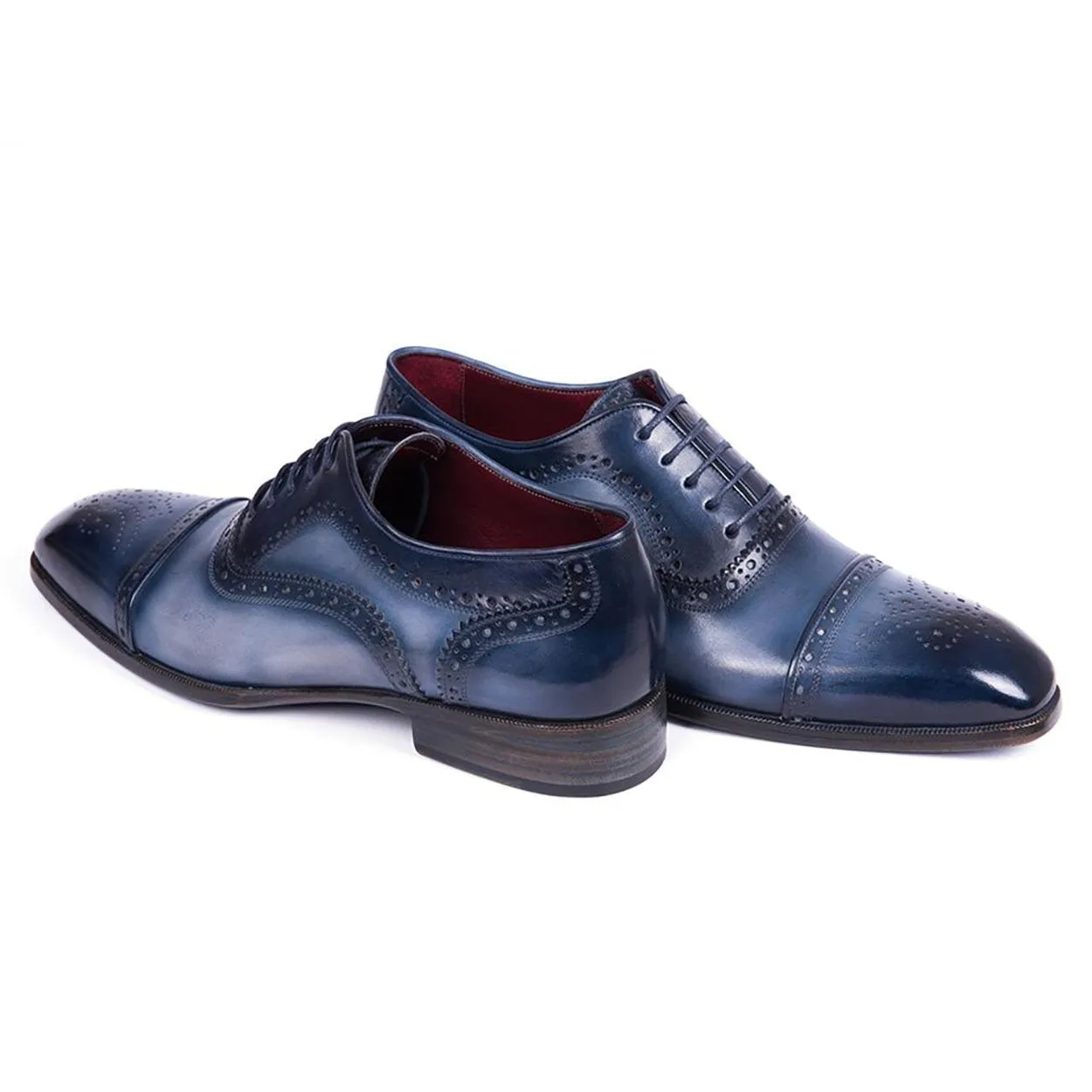 Paul Parkman 024-NVYBLU Men's Shoes Two-Tone Blue Calf-Skin Leather Cap-Toe Oxfords (PM6298)